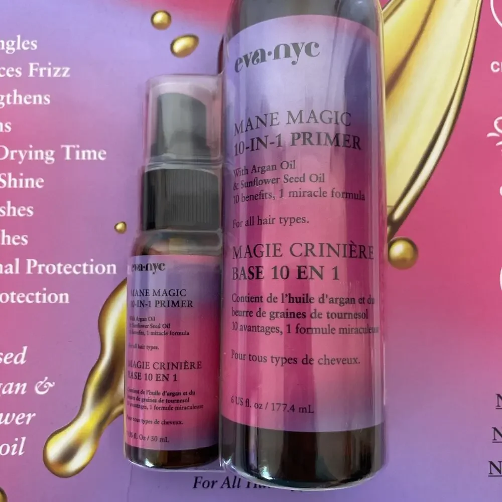 Eva NYC Mane Magic 10-in-1 Primer FULL SIZE (6 oz) & 1 OZ Travel Size new sealed